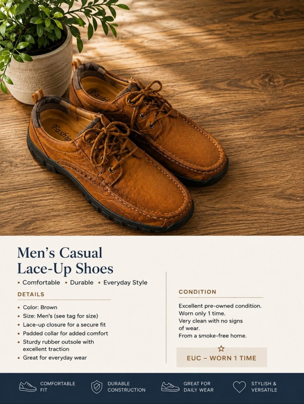 Men's Casual Lace-Up Deck Shoes - Brown